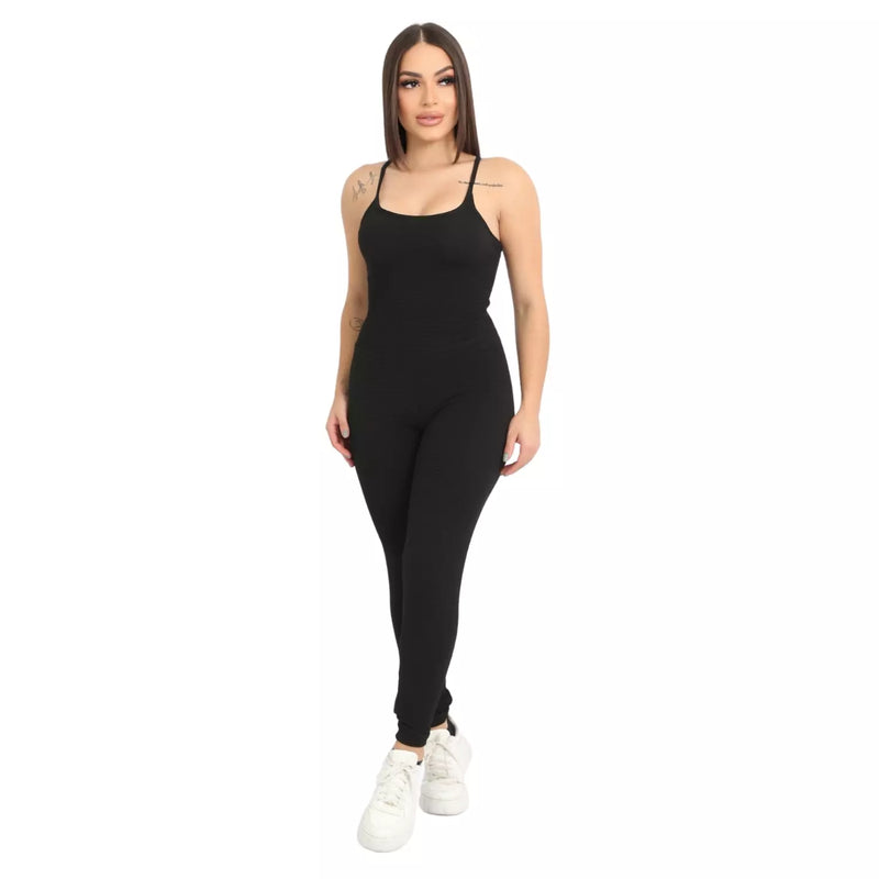 Macacão Longo Canelado Alcinha Feminino Roupa Academia Fitness Esportivo