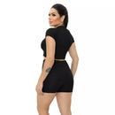 Conjunto Canelado Cropped e Short Feminino Roupa Academia Fitness Esportivo Treino