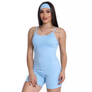 Macaquinho Com Faixa Academia Feminino Suplex Roupa Macacão Fitness Treino Esporte Confortável Zero Transparência